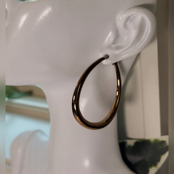 Bronze Gold Oval Egg Shape Hoop Earrings / Pierced - Picture 2 of 9